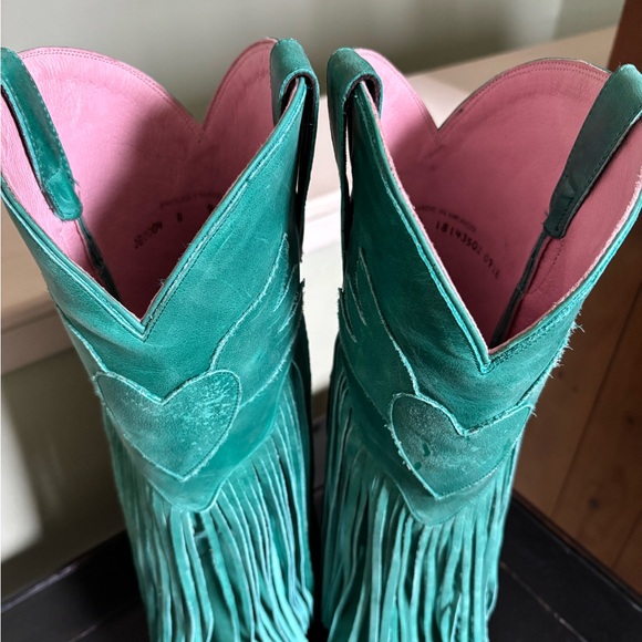 Lane Turquoise Fringe Cowboy Boots - Picture 11 of 15